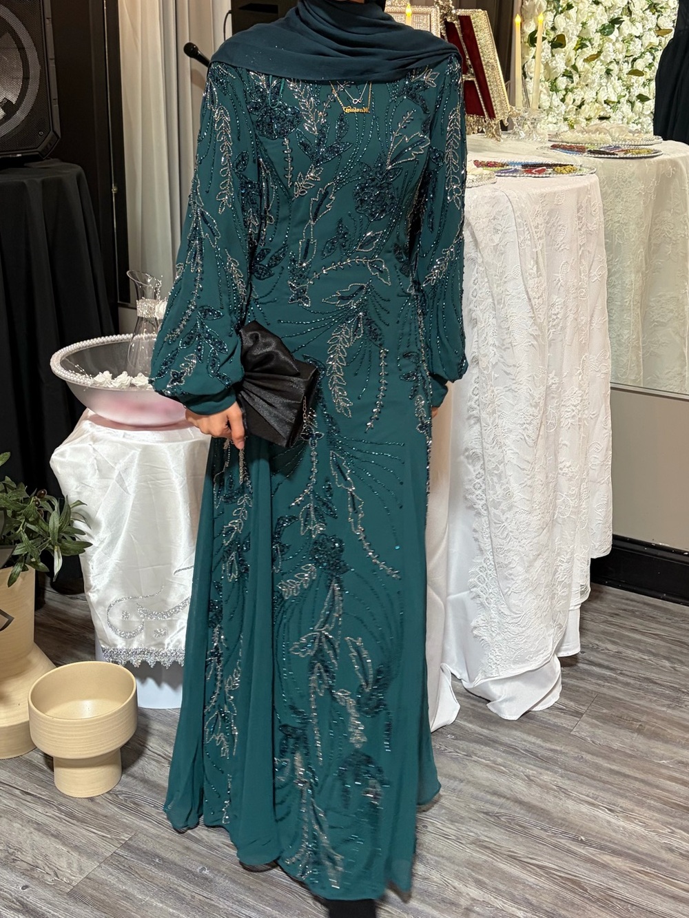 Beaded Emerald Green Maxi Dress